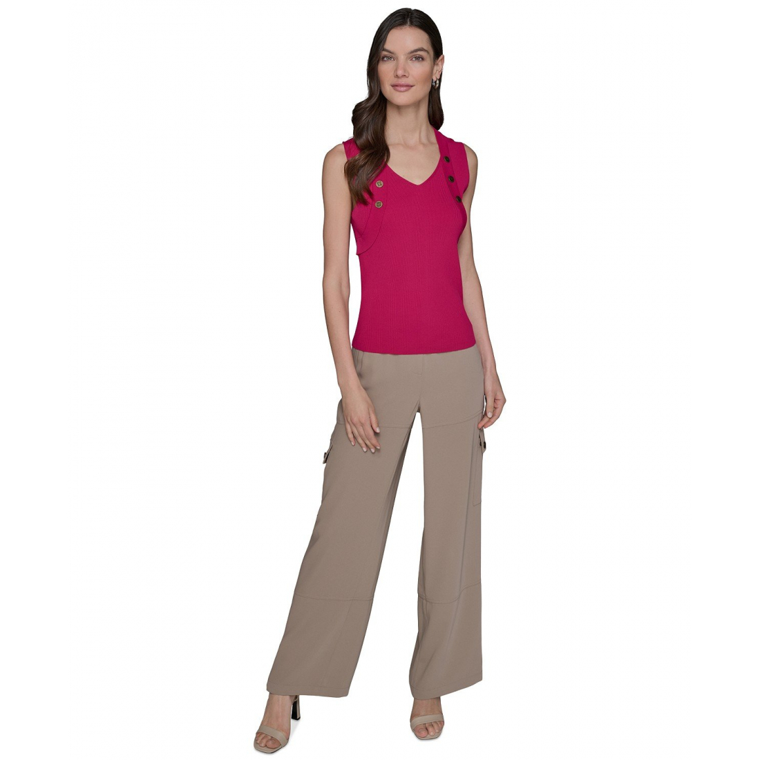 Débardeur 'Ribbed Button-Front Sweater' pour Femmes