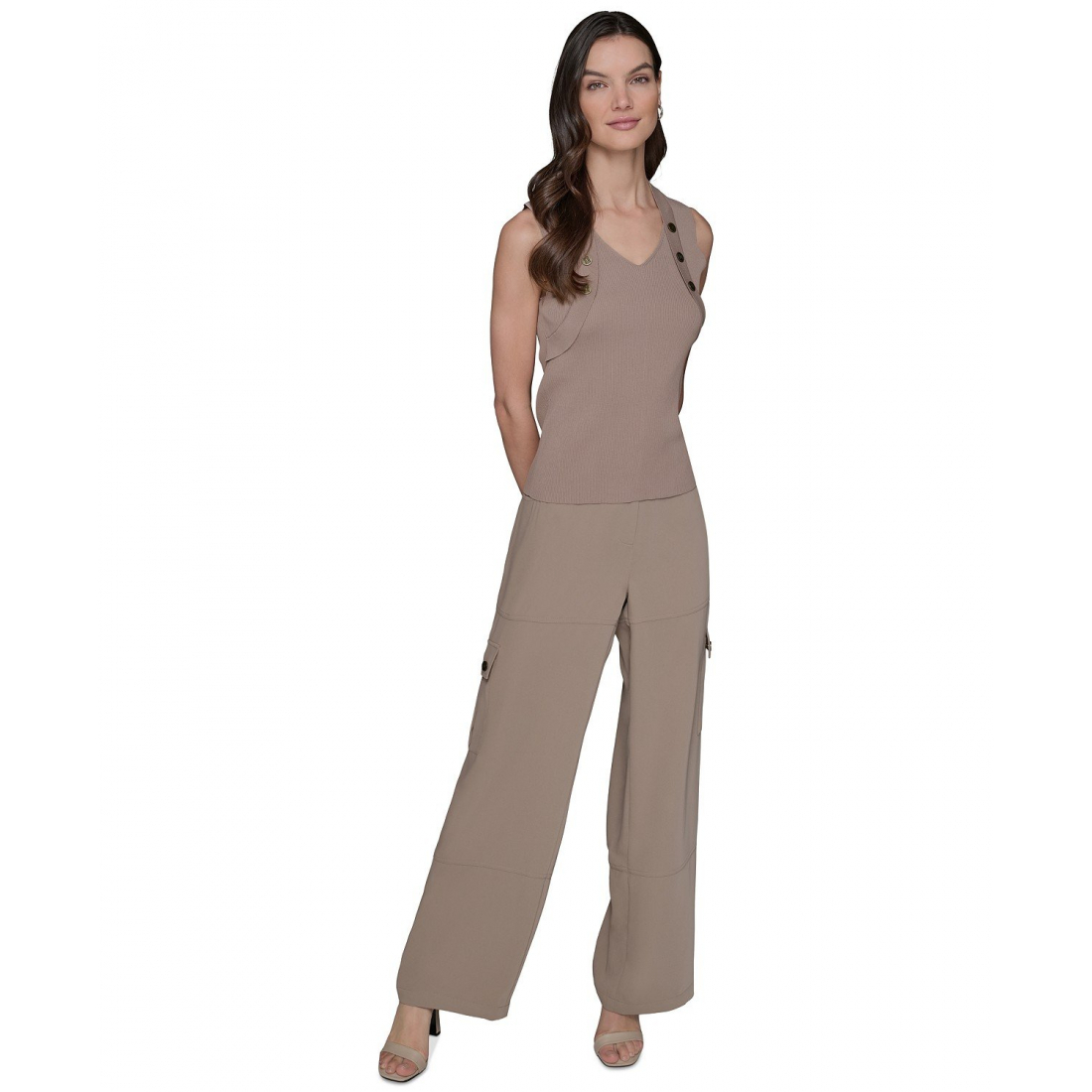 Débardeur 'Ribbed Button-Front Sweater' pour Femmes