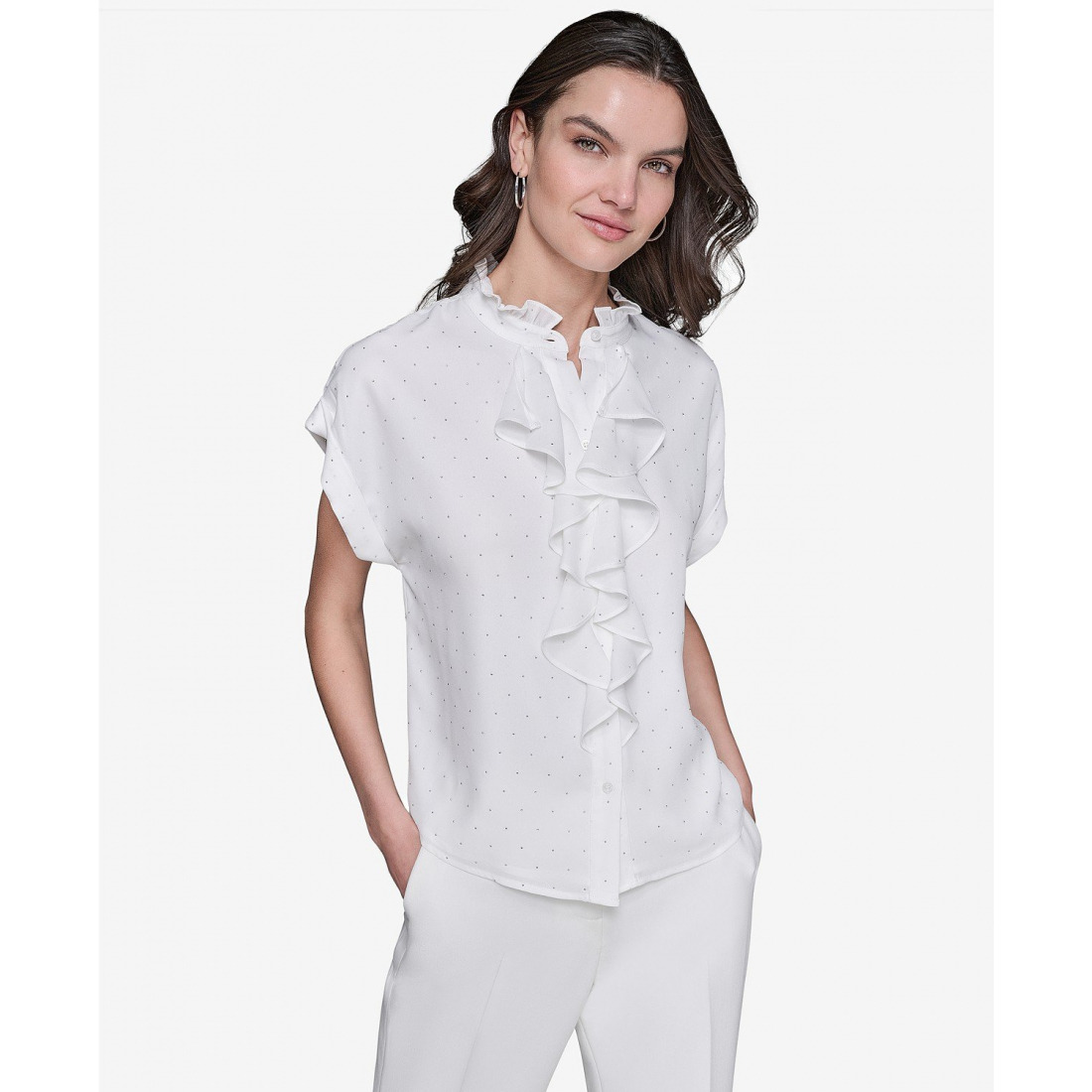 Chemise à manches courtes 'Studded Ruffled Button-Front' pour Femmes