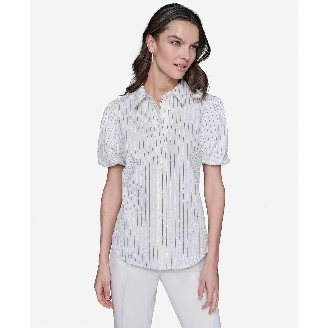 Chemise à manches courtes 'Striped Studded Button-Front' pour Femmes