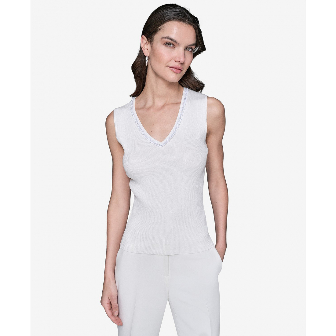 Haut sans manches 'Embellished V-Neck Ribbed Knit' pour Femmes