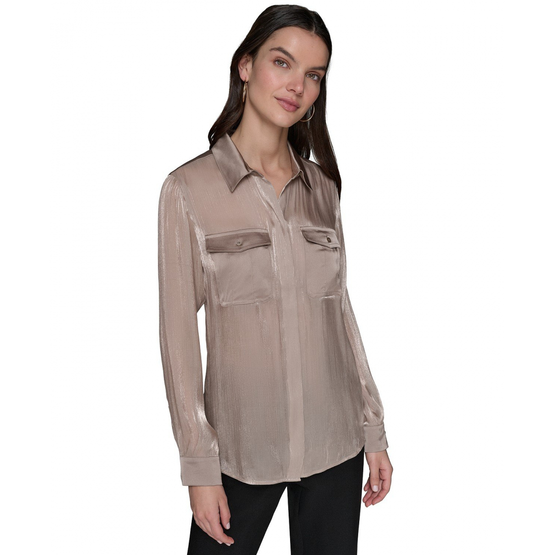 Blouse à manches longues 'Mixed-Media Button-Front' pour Femmes