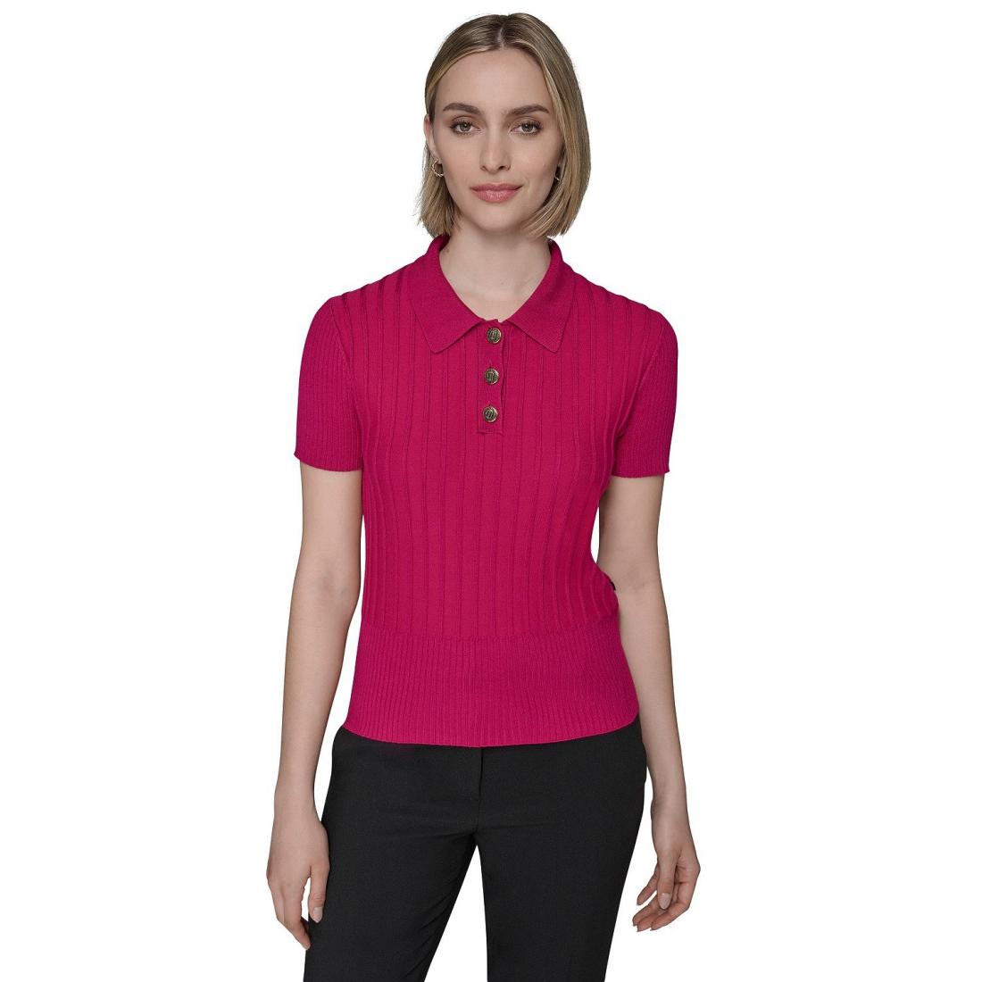 Polo 'Collared Ribbed' pour Femmes