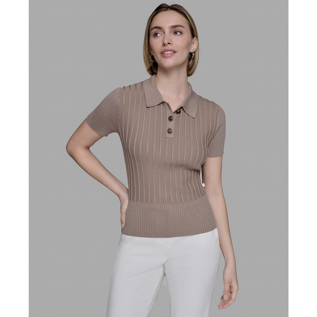 Polo 'Collared Ribbed' pour Femmes
