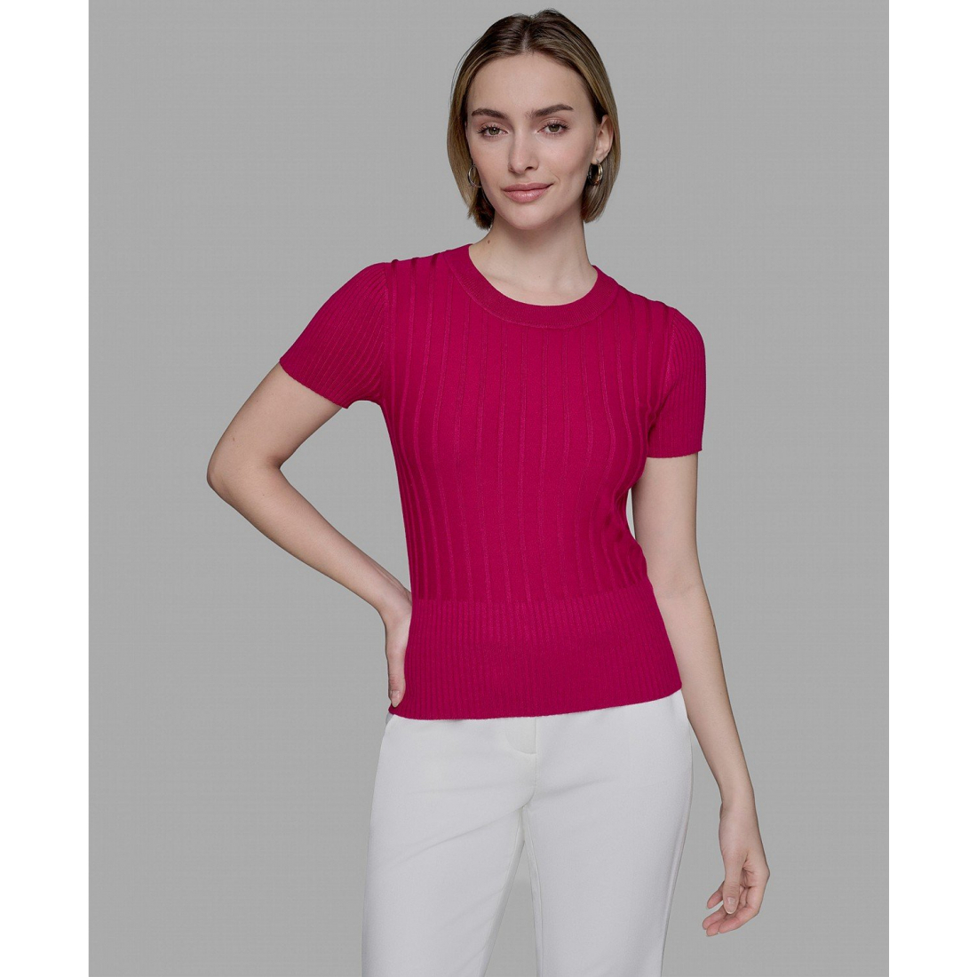 Pull à manches courtes 'Ribbed' pour Femmes