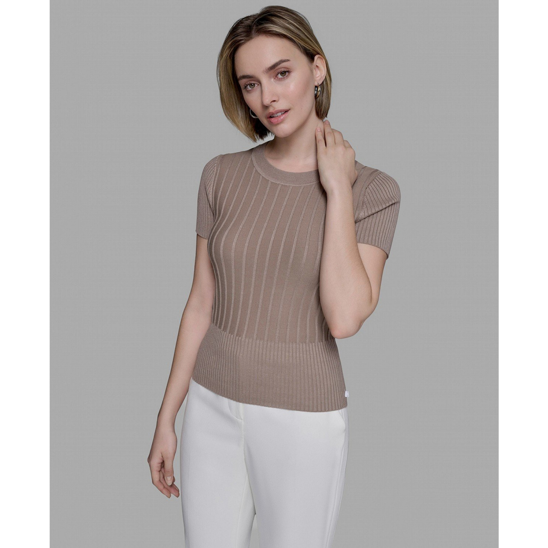 Pull à manches courtes 'Ribbed' pour Femmes