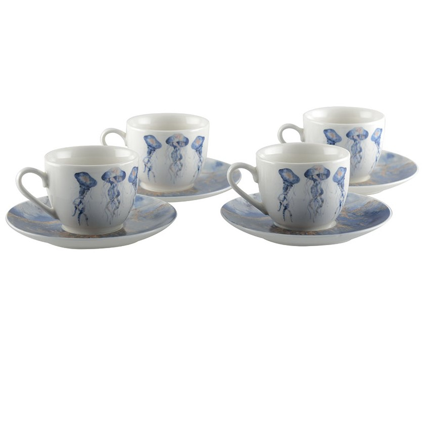 Coffee Cups With Jellyfish Saucers - 4 Pièces