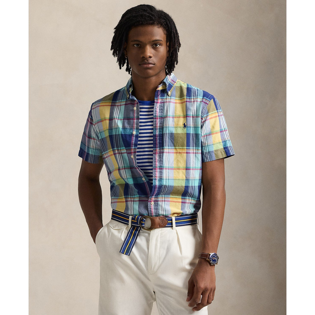 Men's 'Classic-Fit Yarn-Dyed Plaid Cotton Oxford Button-Down' Short sleeve shirt