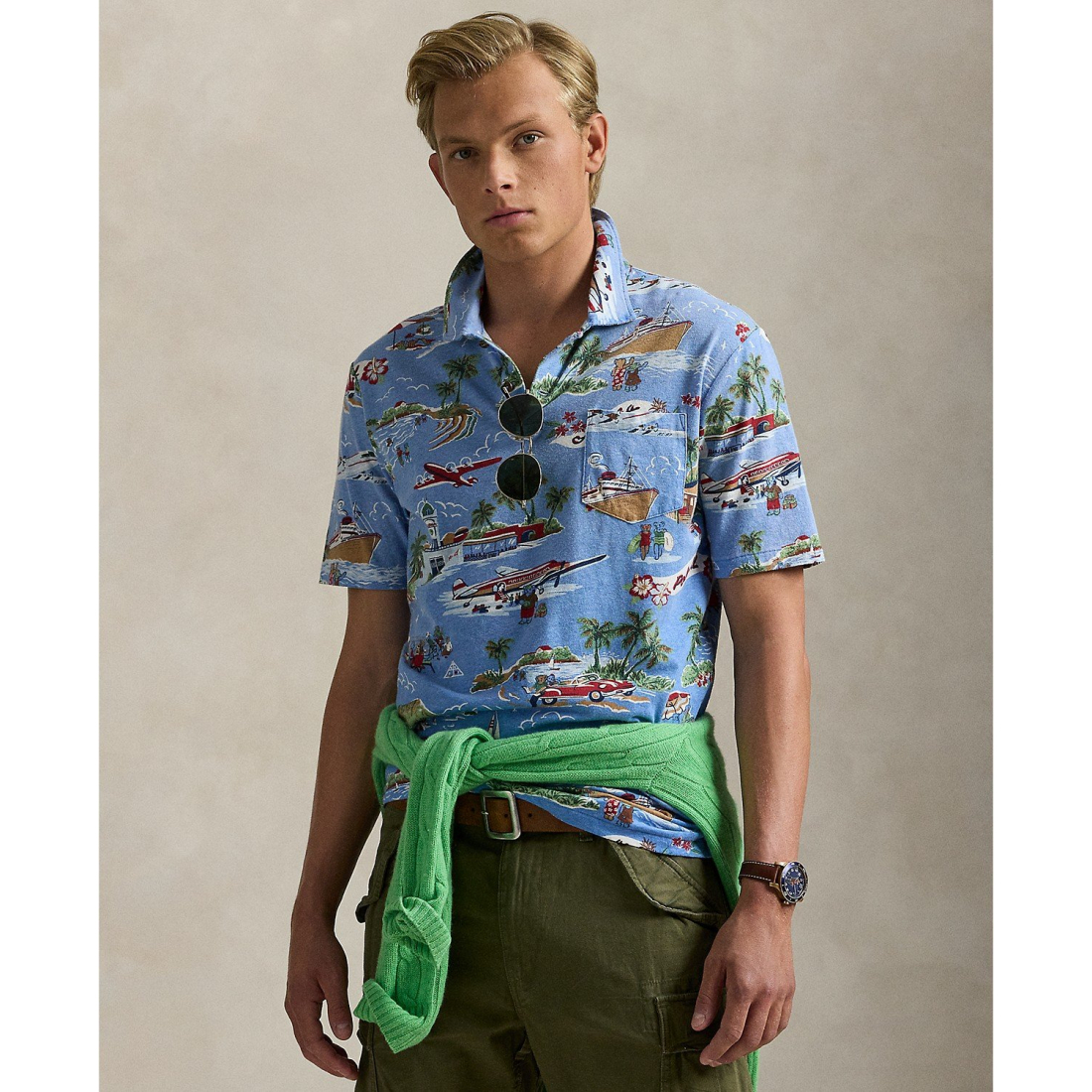 Polo 'Standard-Fit Bear Linen-Cotton' pour Hommes