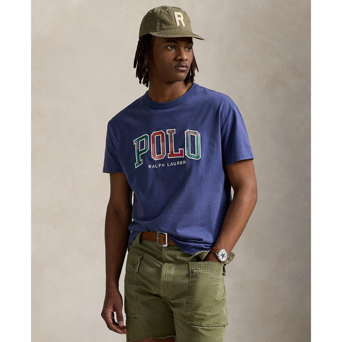 T-shirt 'Classic-Fit Madras-Logo Jersey' pour Hommes