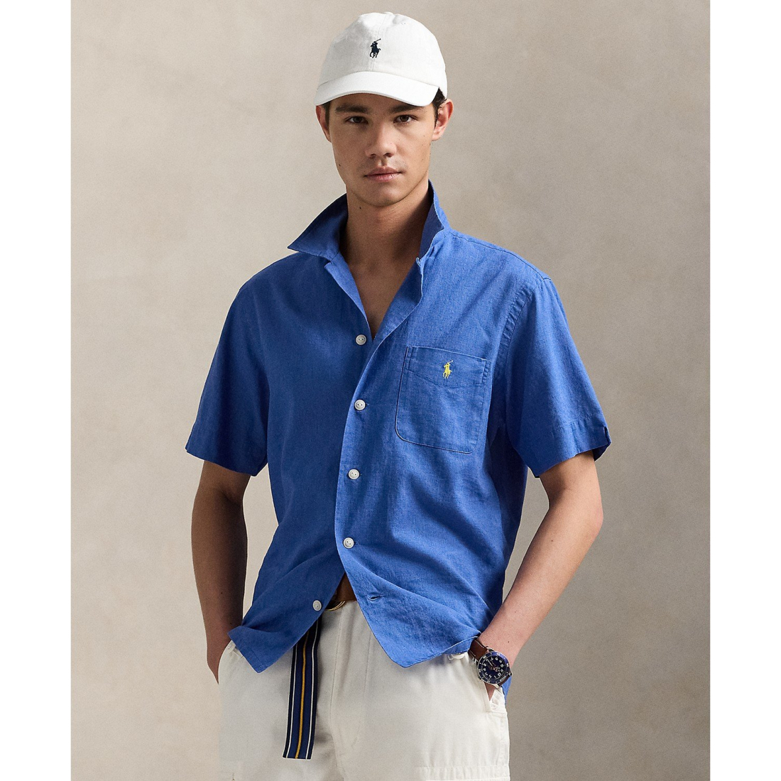 Chemise à manches courtes 'Classic-Fit Linen-Cotton Camp' pour Hommes