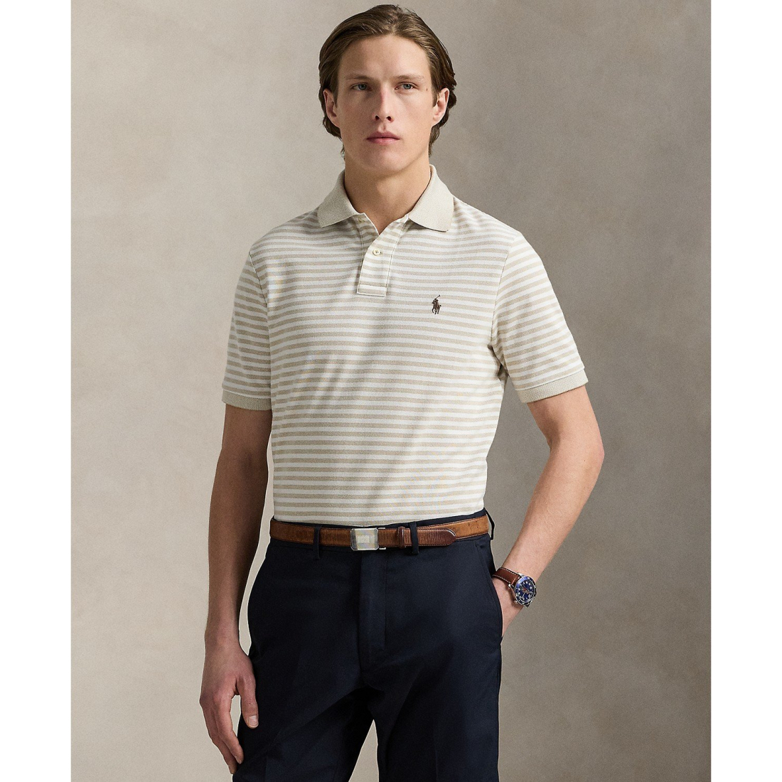 Polo 'Classic-Fit Striped Mesh Polo Shirt' pour Hommes