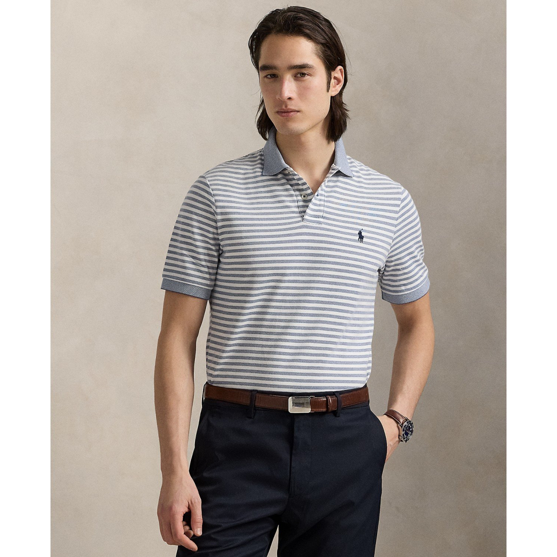 Polo 'Classic-Fit Striped Mesh Polo Shirt' pour Hommes