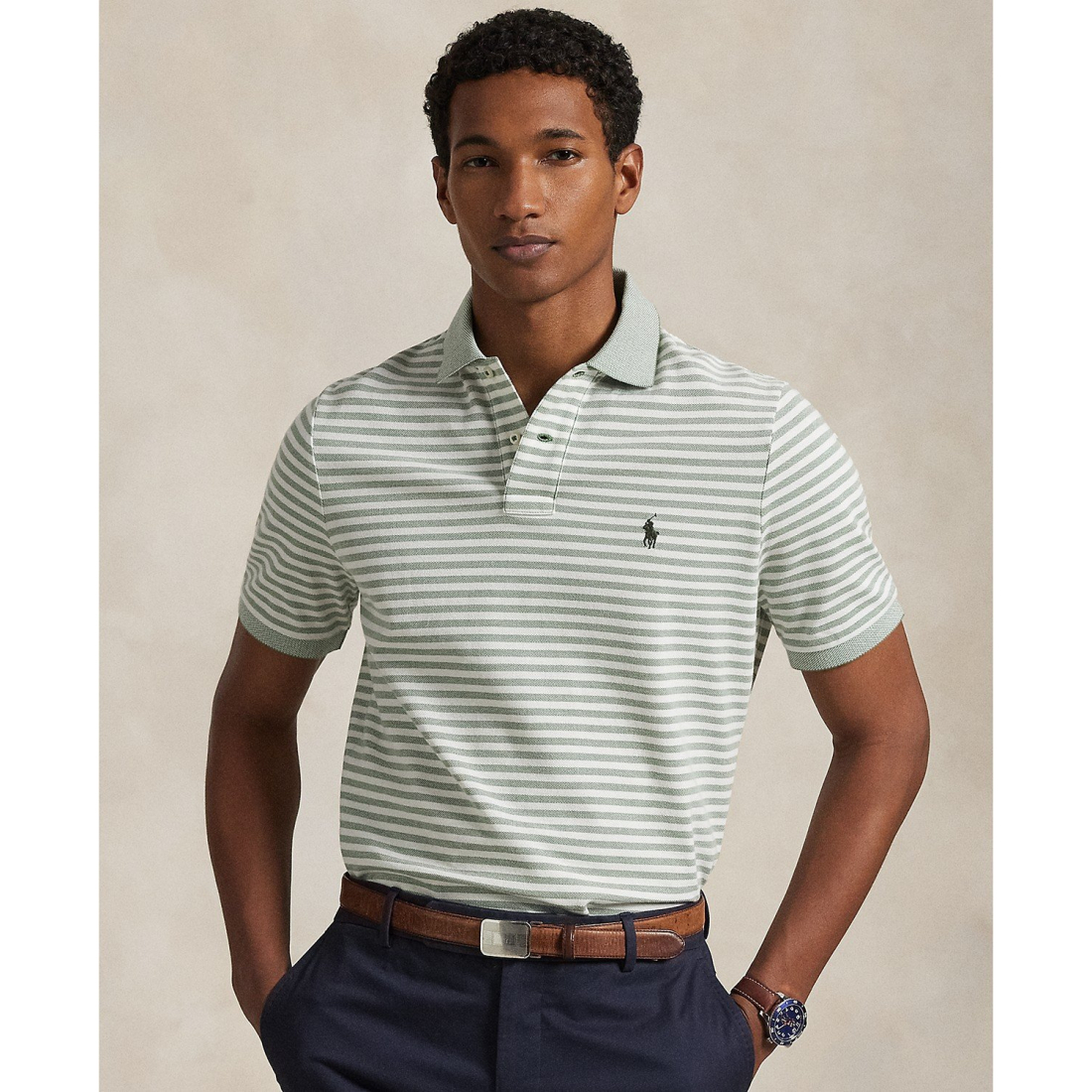 Polo 'Classic-Fit Striped Mesh Polo Shirt' pour Hommes