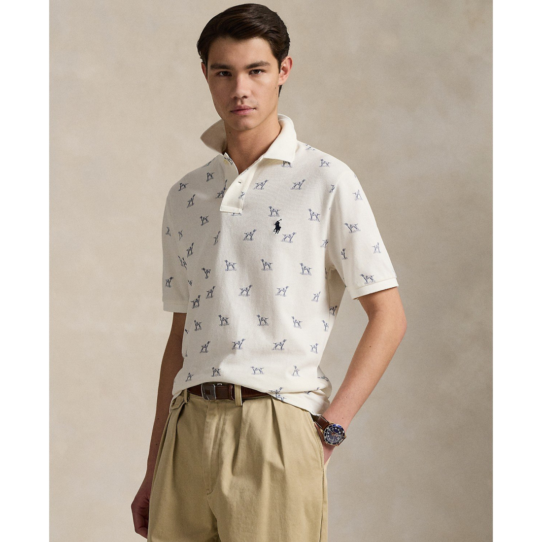 Polo 'Classic-Fit Dog-Print Mesh Polo Shirt' pour Hommes