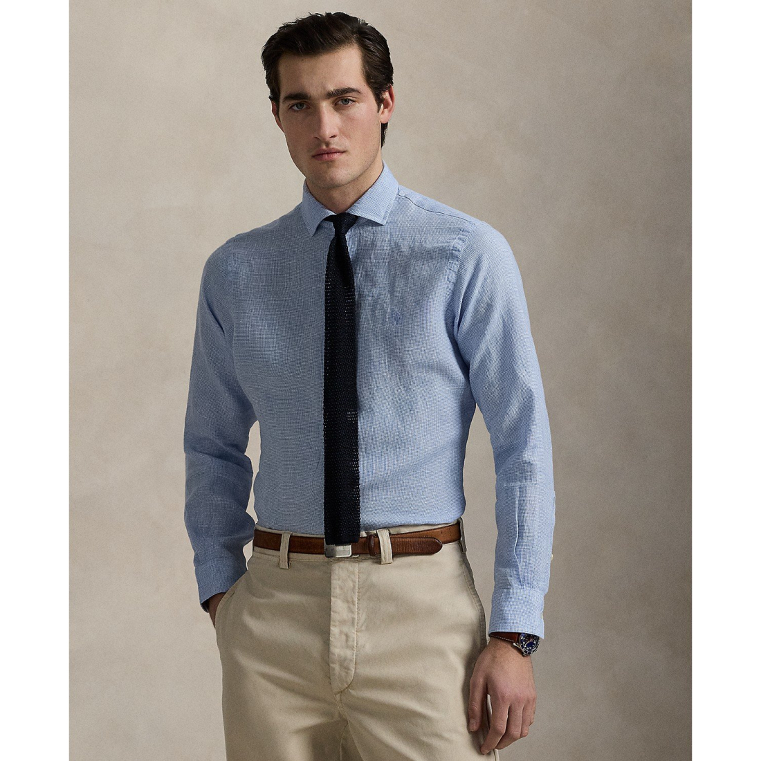 Chemise en lin 'Classic-Fit Houndstooth' pour Hommes