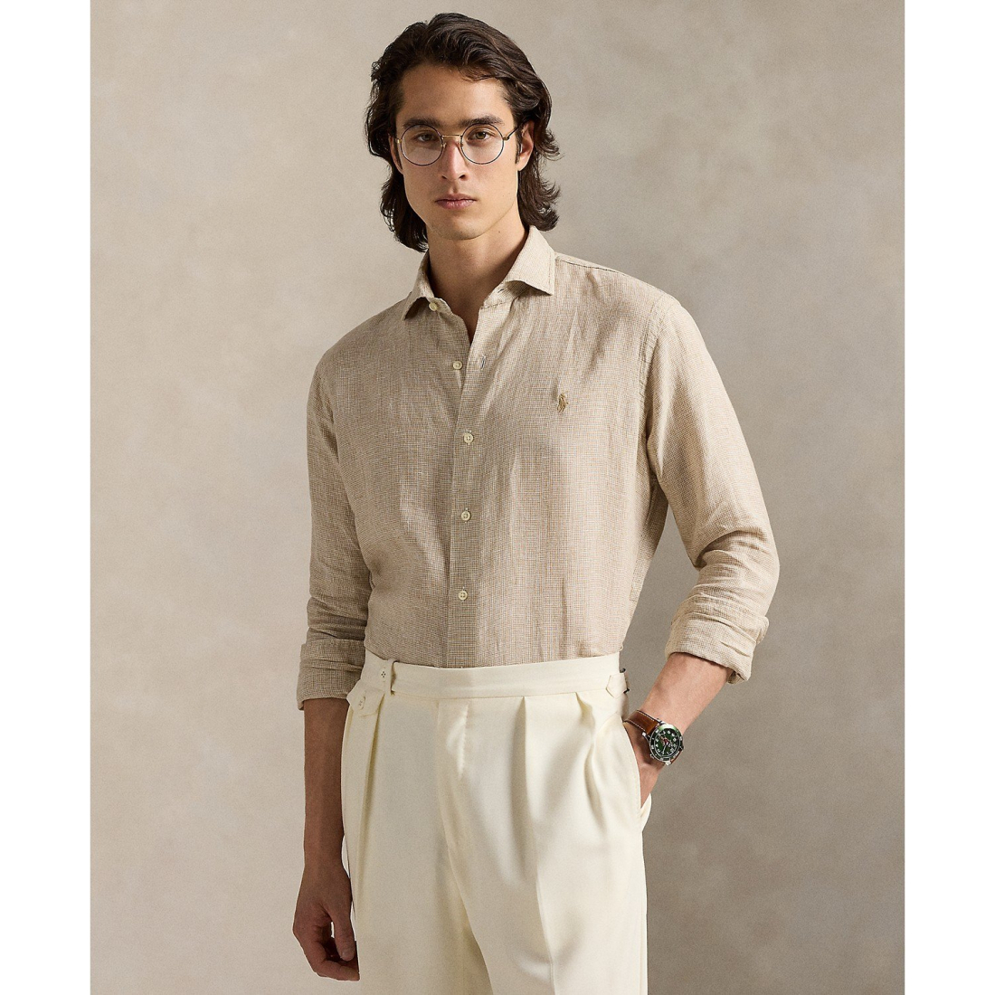 Chemise en lin 'Classic-Fit Houndstooth' pour Hommes