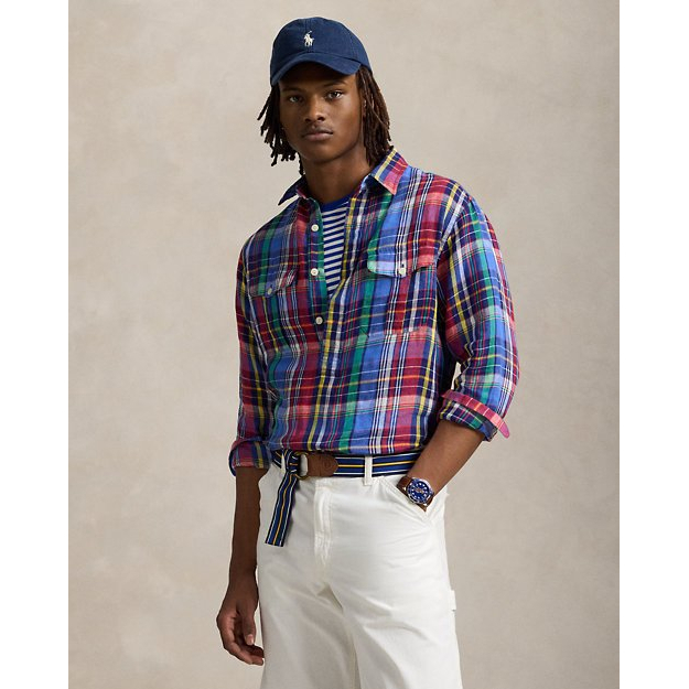 Chemise 'Classic Fit Plaid Linen Popover' pour Hommes