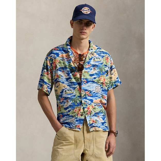Chemise à manches courtes 'Classic Fit Beach-Print Camp' pour Hommes