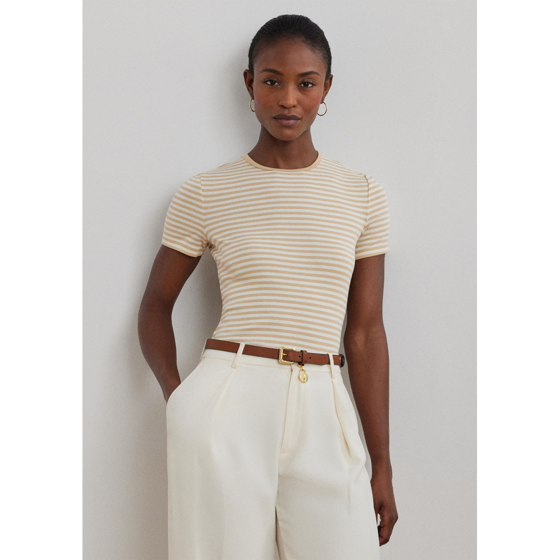 T-shirt 'Striped Stretch Cotton Crew Neck' pour Femmes