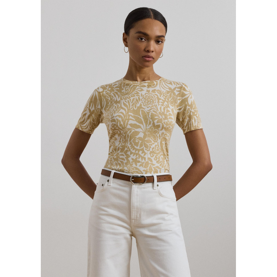 Pull à manches courtes 'Floral Cotton Blend' pour Femmes