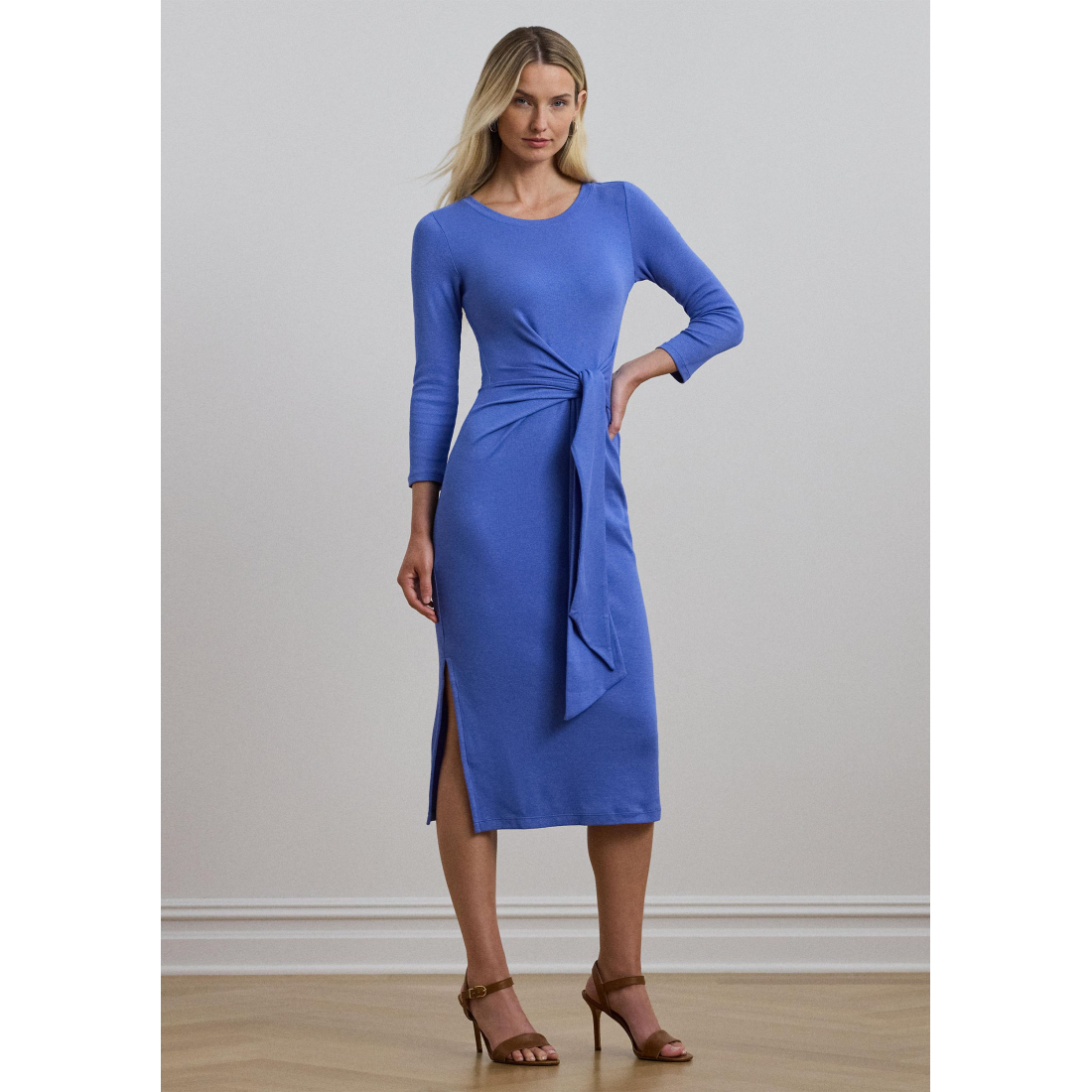 Women's 'Tie-Front Cotton-Blend Crew Neck' Dress