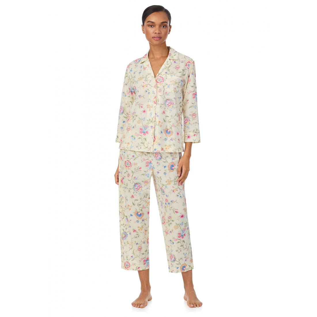 Pyjama Set '3/4 Sleeve Notch Collar Cropped Pants' pour Femmes