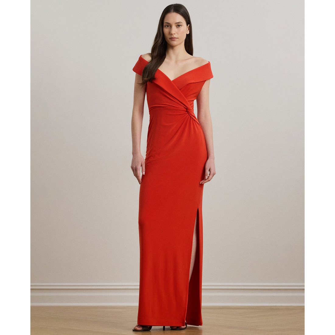 Women's 'Jersey Off-the-Shoulder Side-Slit Column' Gown