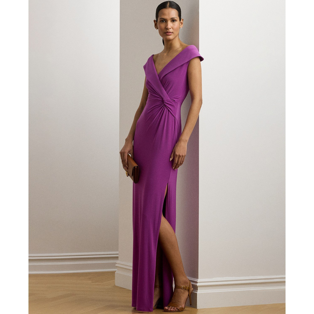 Women's 'Jersey Off-the-Shoulder Side-Slit Column' Gown