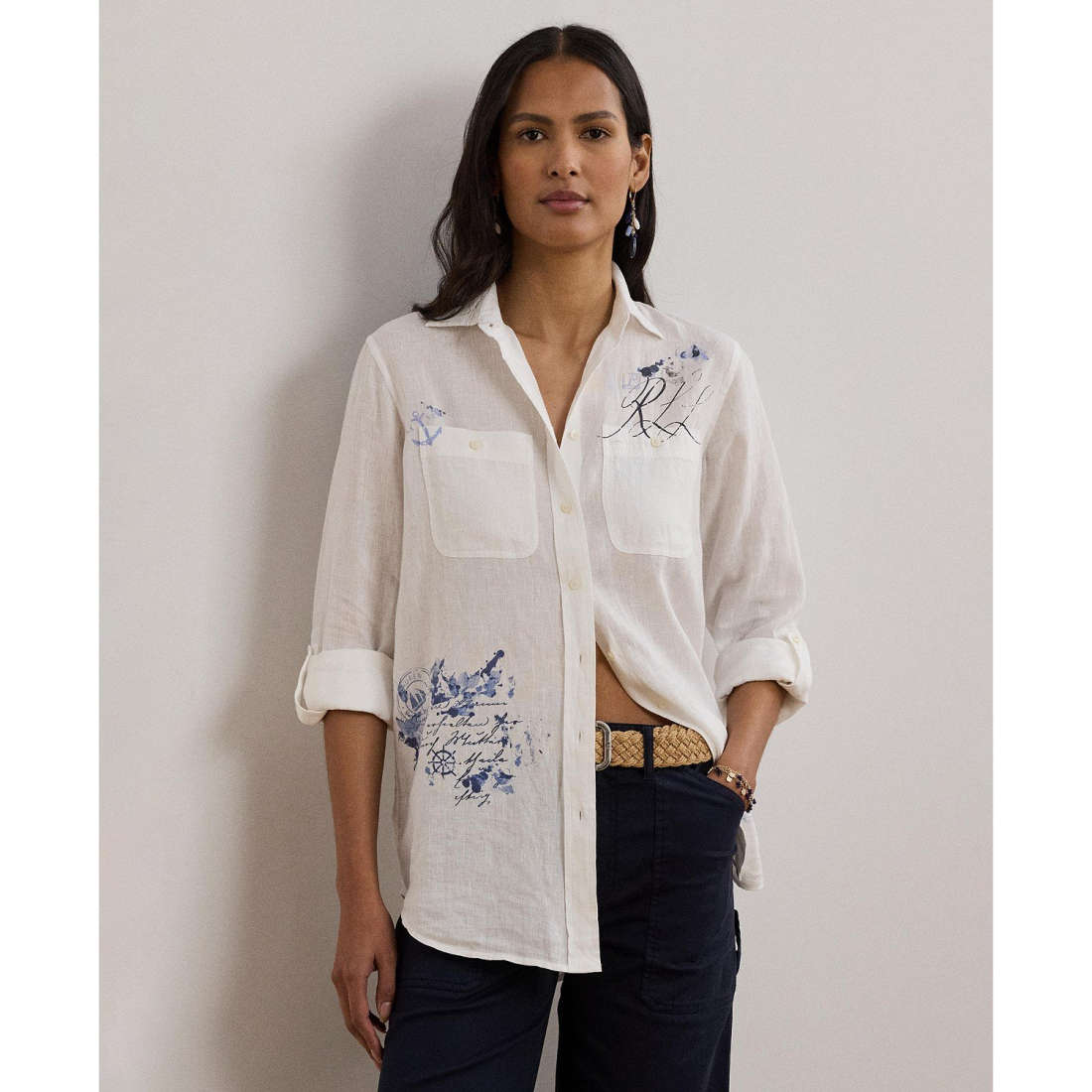 Chemise 'Relaxed-Fit Print Roll-Tab Sleeve' pour Femmes
