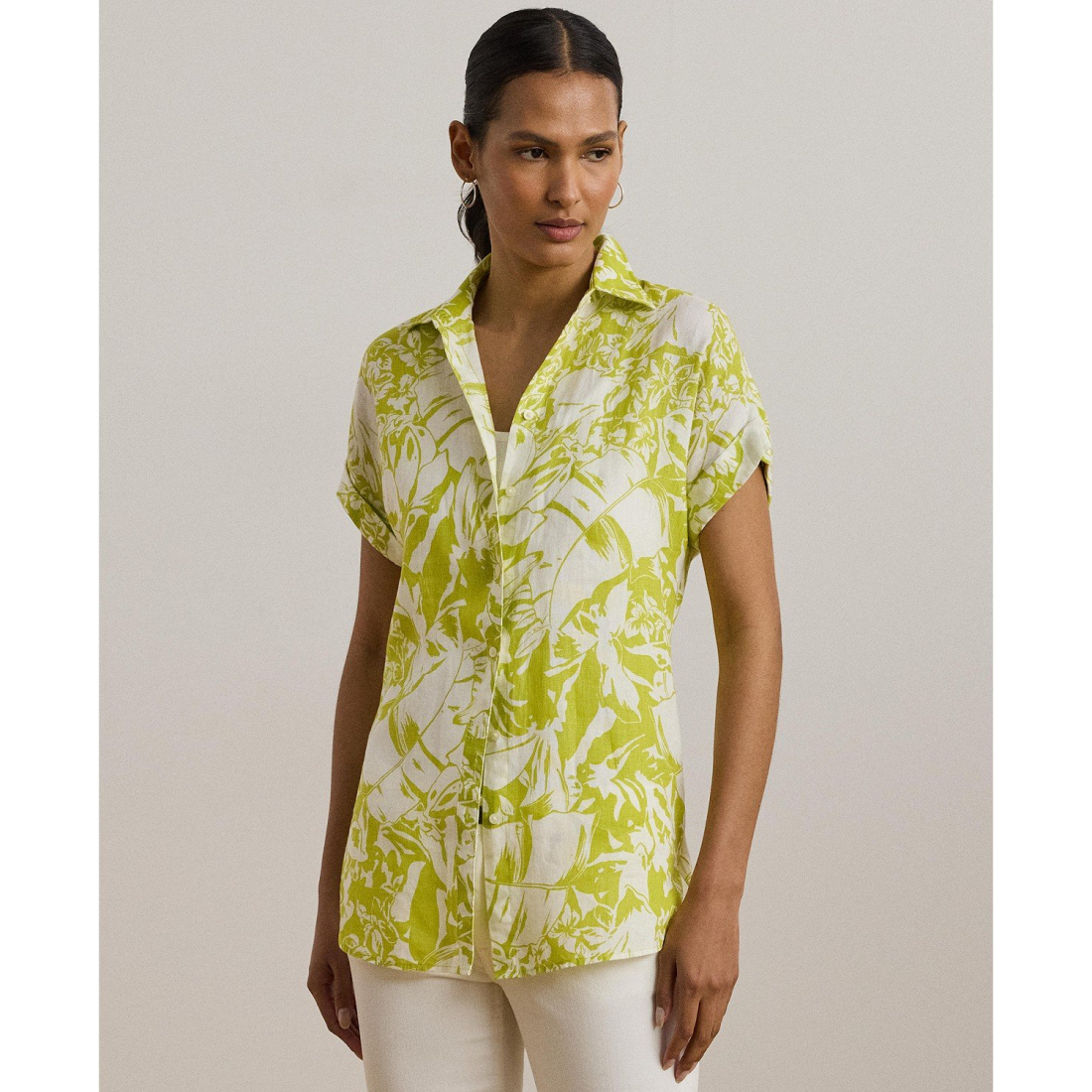 Women's 'Relaxed-Fit Floral Linen' Short sleeve shirt