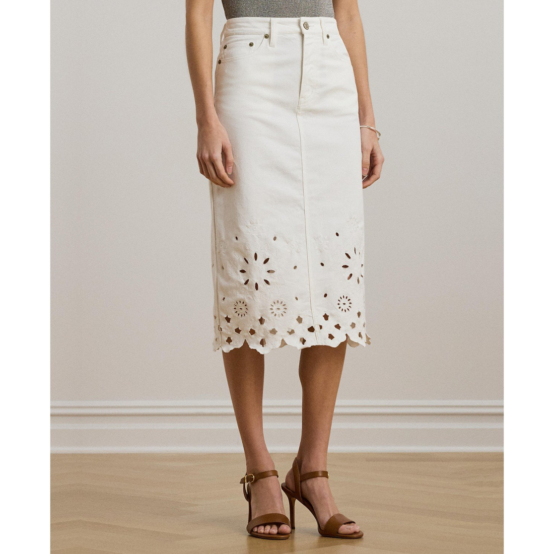 Jupe Midi 'Eyelet Denim' pour Femmes