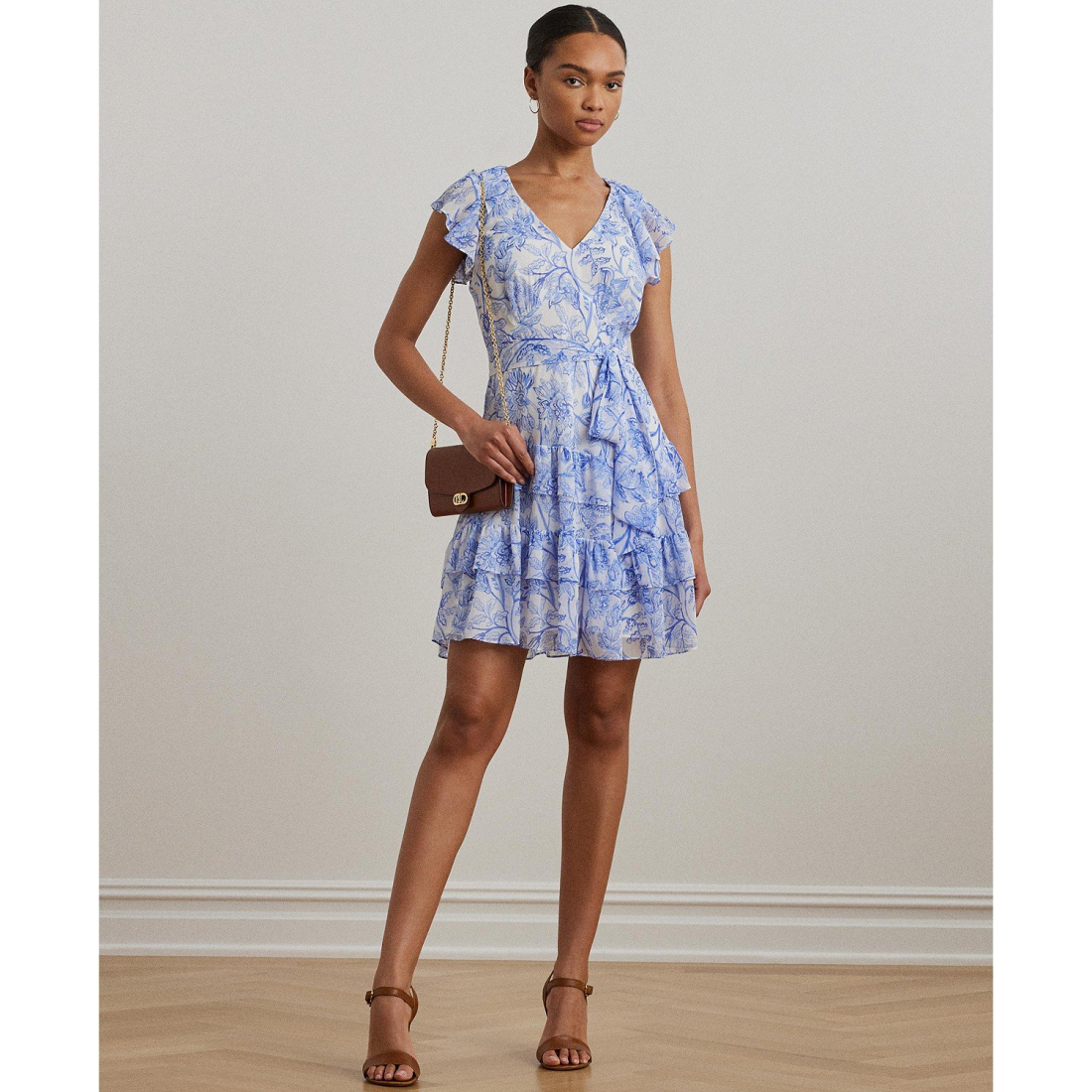 Women's 'Floral Crinkle Georgette Tiered' Mini Dress