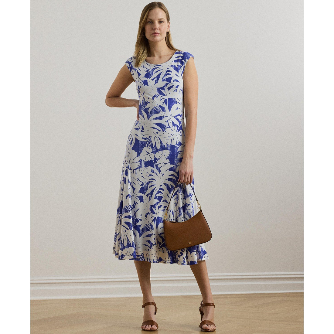Women's 'Palm-Frond-Print Stretch Jersey' Midi Dress