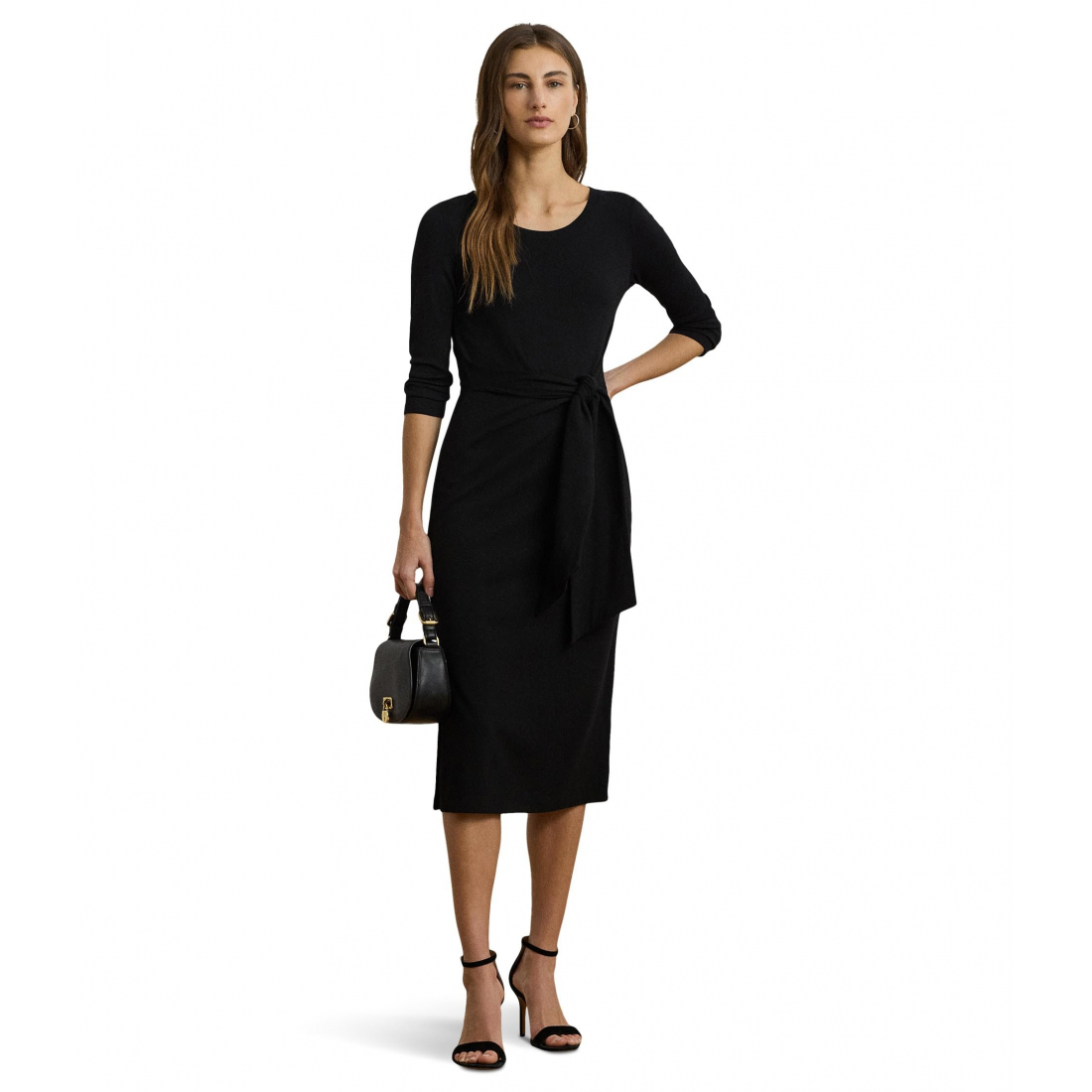 Women's 'Tie-Front Cotton-Blend Crewneck' Midi Dress