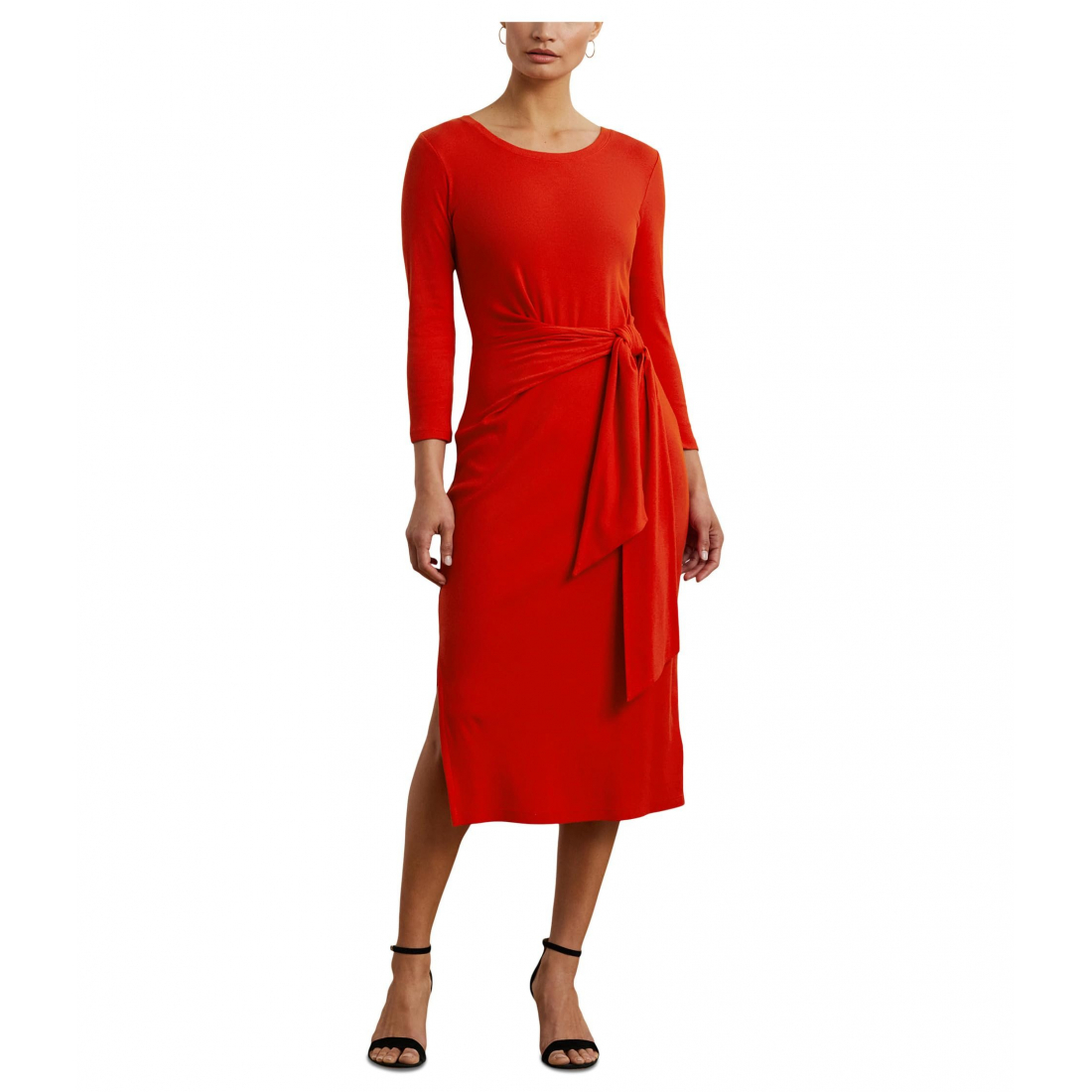 Robe Midi 'Tie-Front Cotton-Blend Crewneck' pour Femmes