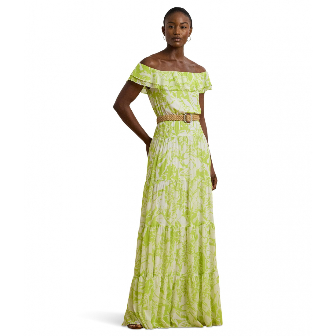 Robe de soirée 'Floral Georgette Off-The-Shoulder Gown' pour Femmes