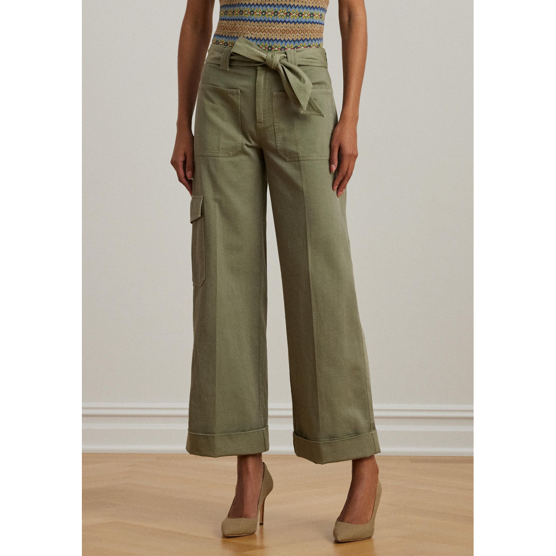 Pantalon 'Pleated Cotton Twill Wide Leg Cargo' pour Femmes