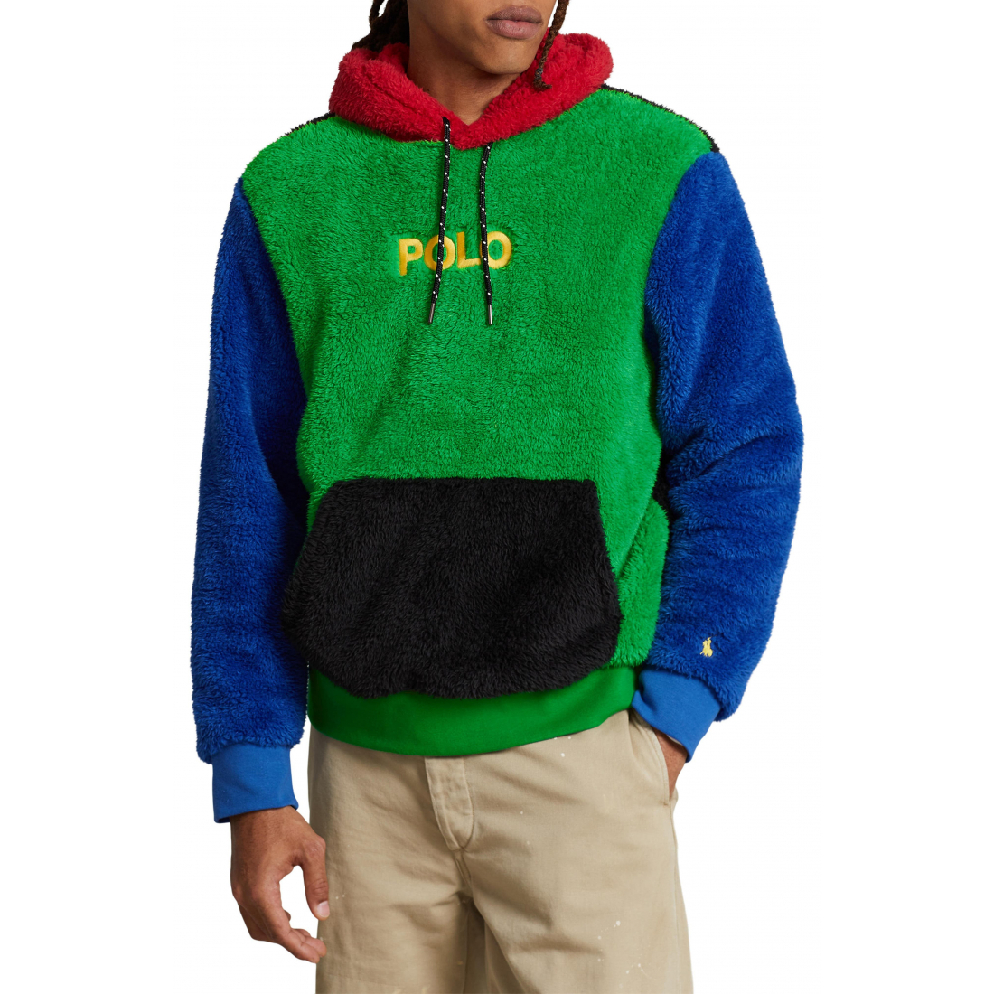 Men's 'Curly High Pile Faux Fur Colorblocked' Hoodie