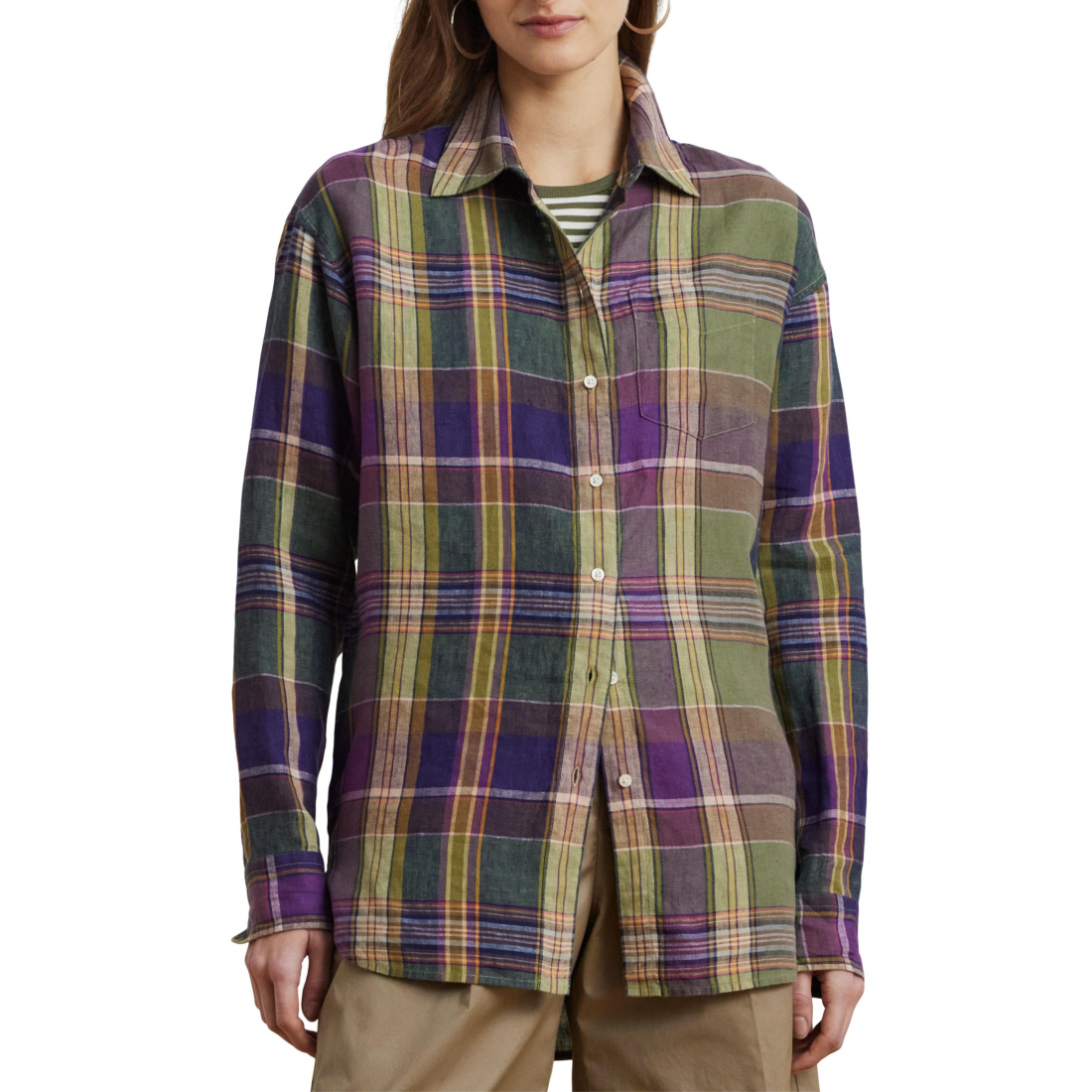 Chemise 'Plaid Relaxed Fit Linen Button-Up' pour Femmes