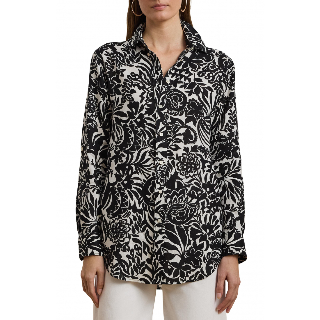 Chemise 'Floral Linen Button-Up' pour Femmes