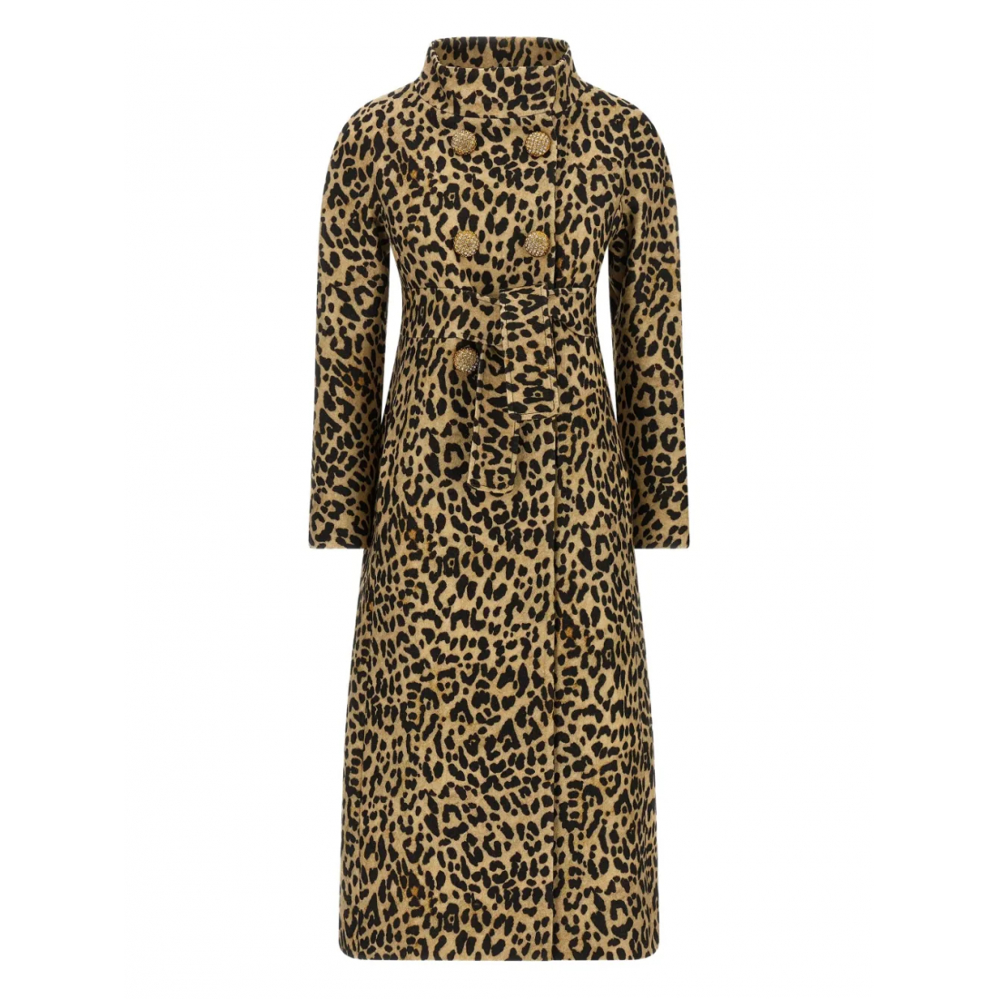 Manteau à ceinture 'Animal-Print Jewel-Button' pour Femmes