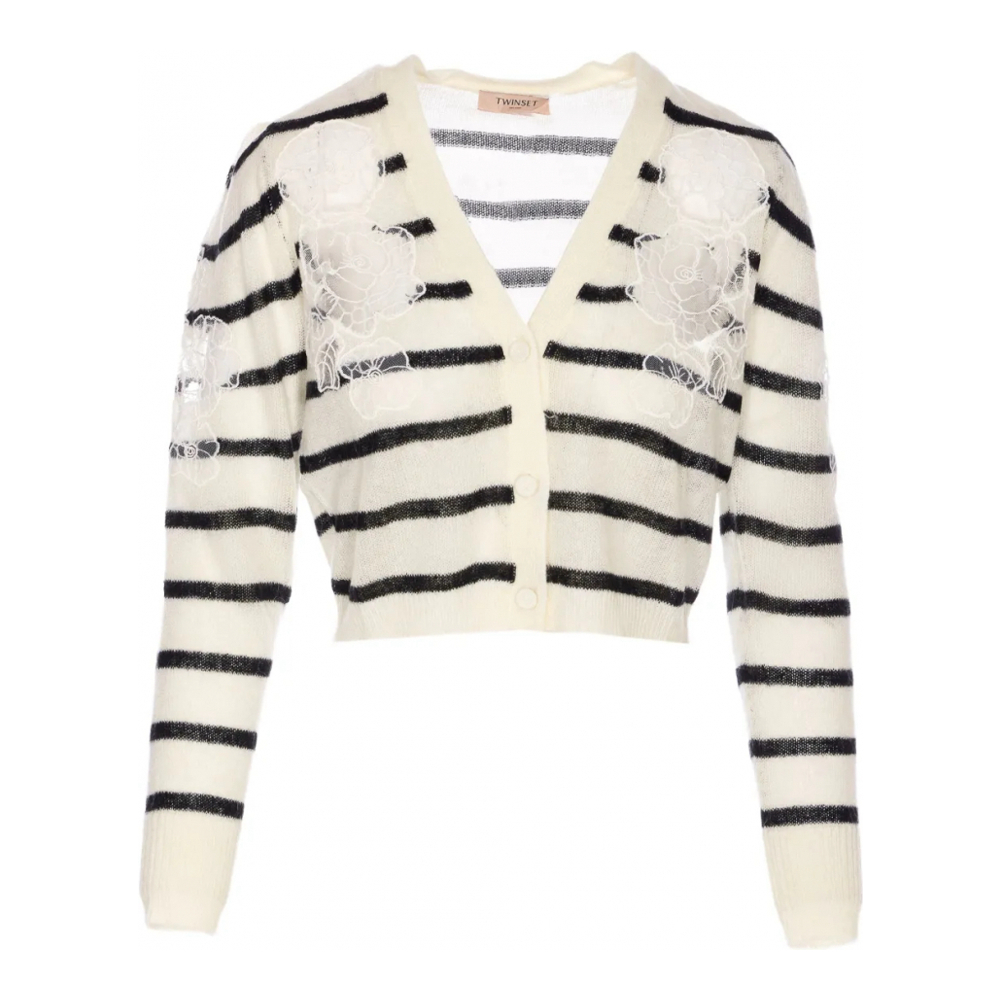 Cardigan 'Striped Lace-Detail' pour Femmes