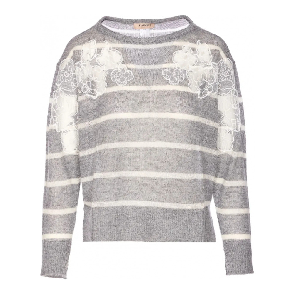 Pull 'Striped-Pattern Lace-Embellished' pour Femmes