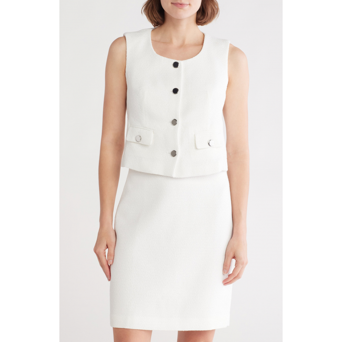 Gilet 'Button-Up Tweed Crop' pour Femmes