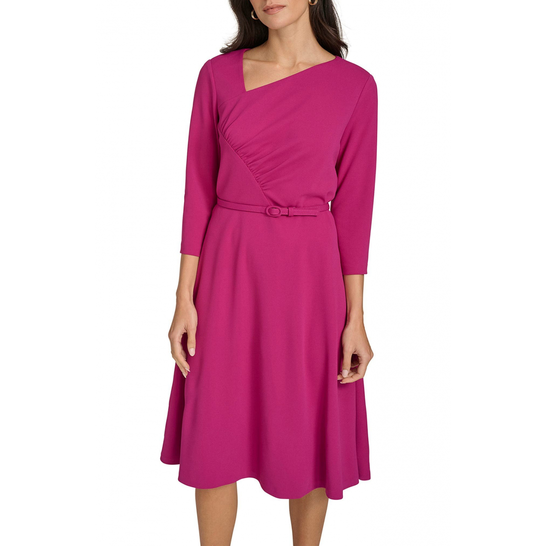 Women's 'Asymmetric Neck Belted Fit & Flare' Midi Dress