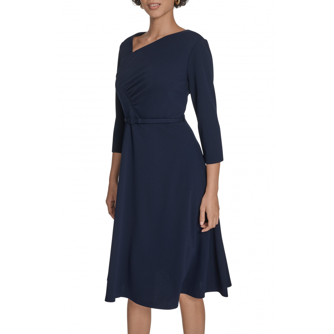 Women's 'Asymmetric Neck Belted Fit & Flare' Midi Dress