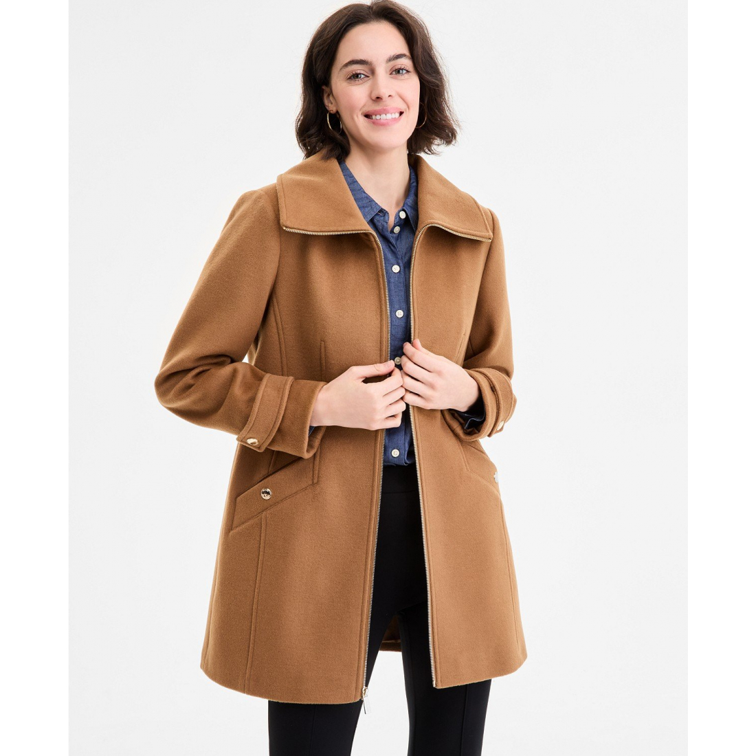 'Collared Zip-Front' Mantel für Damen