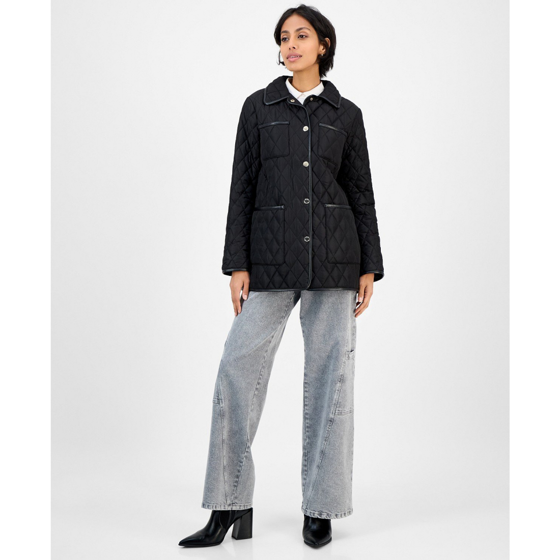 'Faux-Leather-Trim' Gesteppte Jacke für Damen