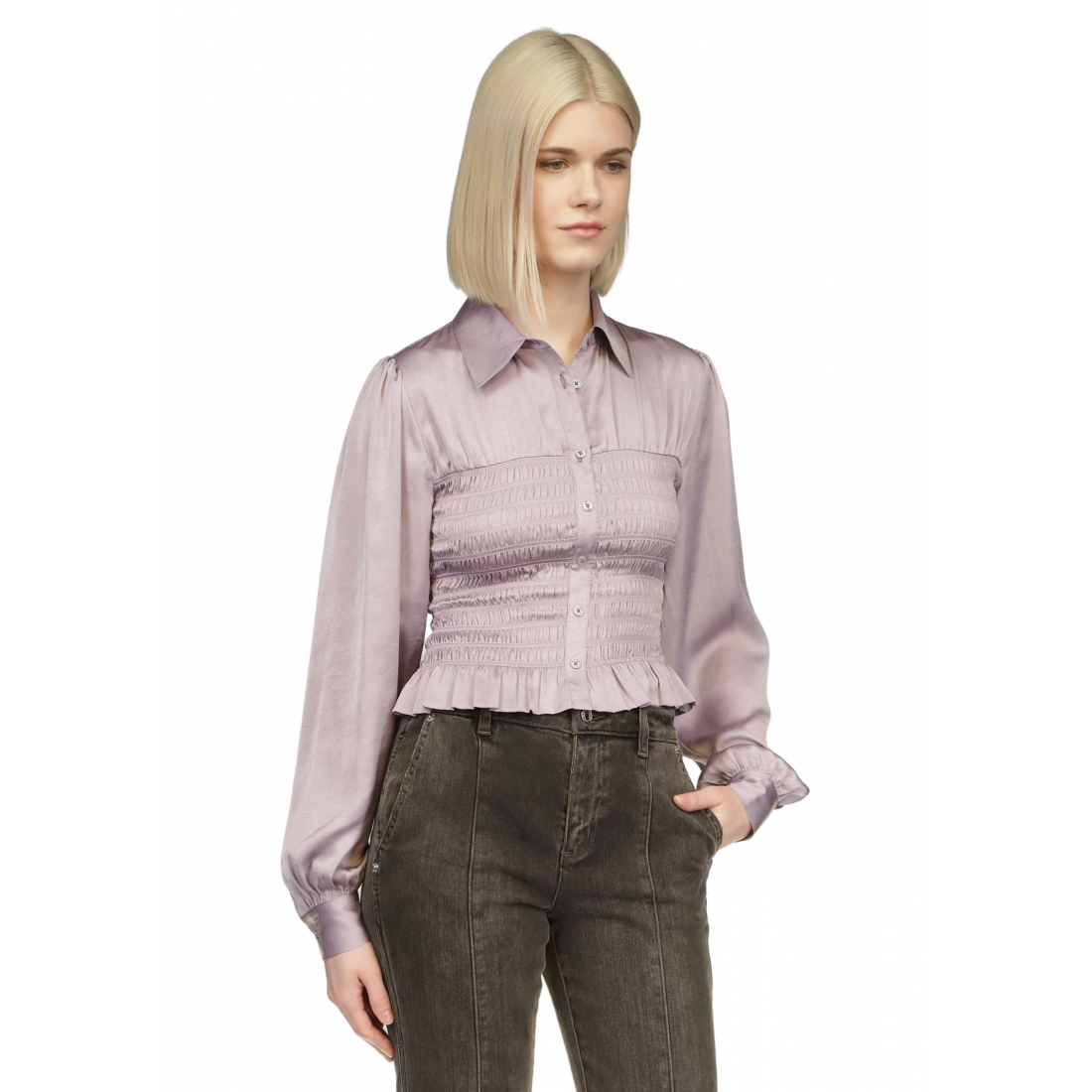 Blouse à manches longues 'Ruched Waist Smocked' pour Femmes